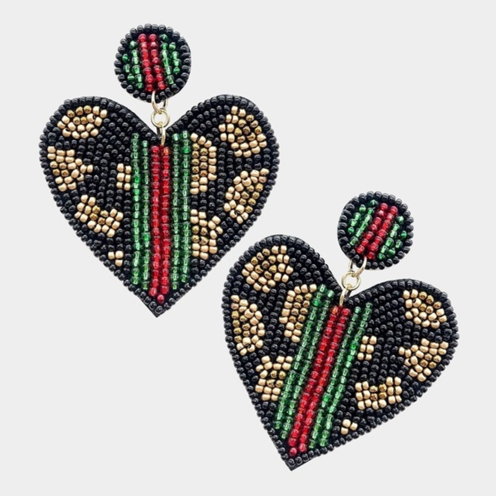 Leopard print heart shape earrings